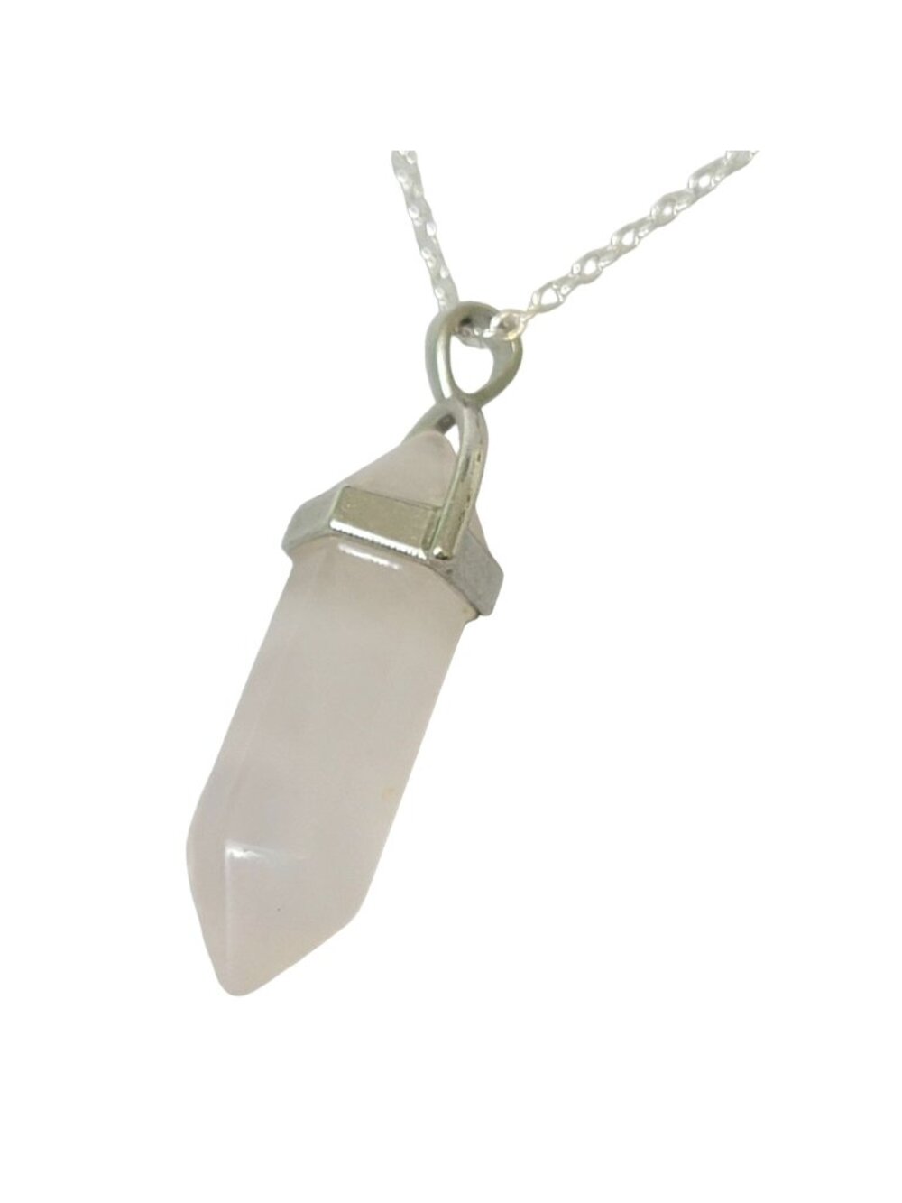 Rose Quartz Crystal Point Necklace Silver Tone Adjustable Chain Women Jewelry